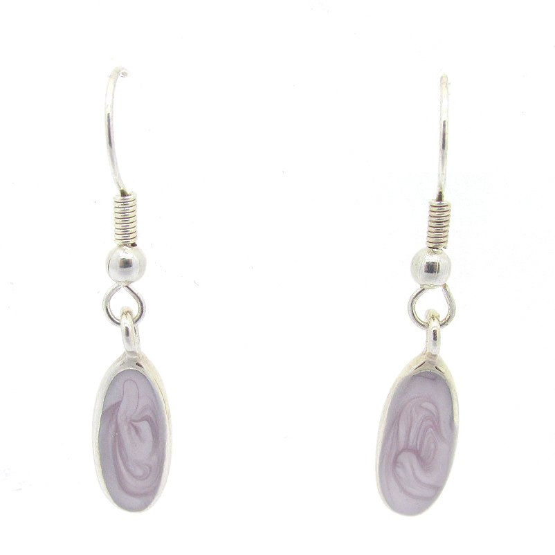 Silver Drop Earrings Set with Lilac Swirl Stone