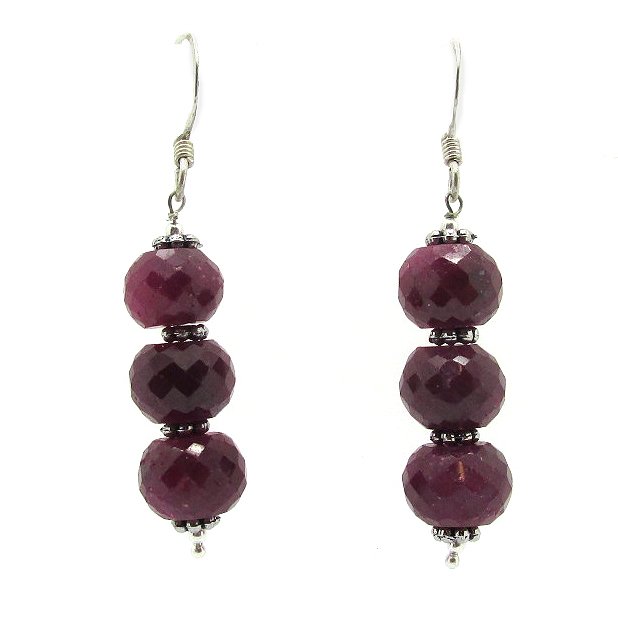 Silver African Ruby Gemstone Drop Earrings