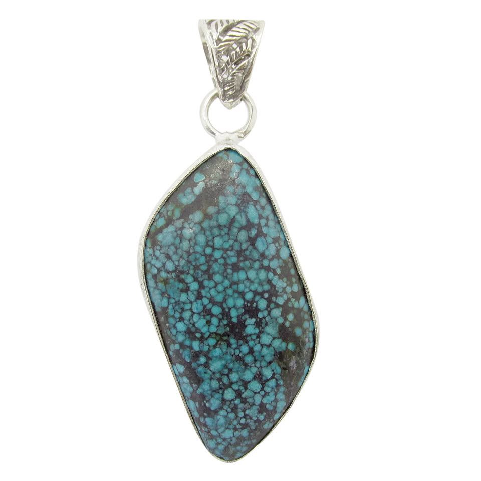 Large Silver Chrysocolla Gemstone Drop Pendant
