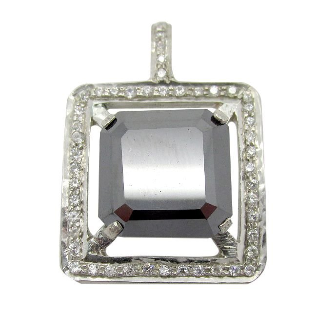 Silver Enhanced Black Diamond Square Pendant 10.75cts