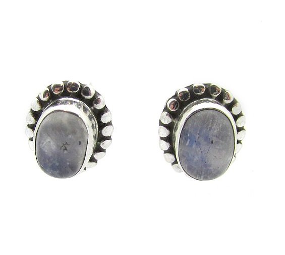 Sterling Silver Decorative Moon Stone Stud Earrings
