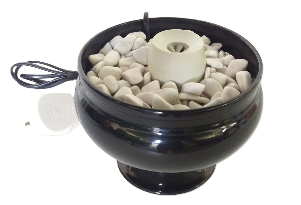 Indoor Water Fountain In Black Ceramic Pot With Stones