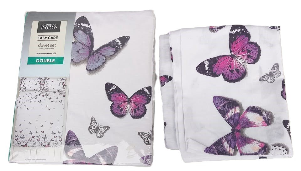 Purple Butterfly Patterned Double Duvet Set +2 FREE Extra Pillowcases