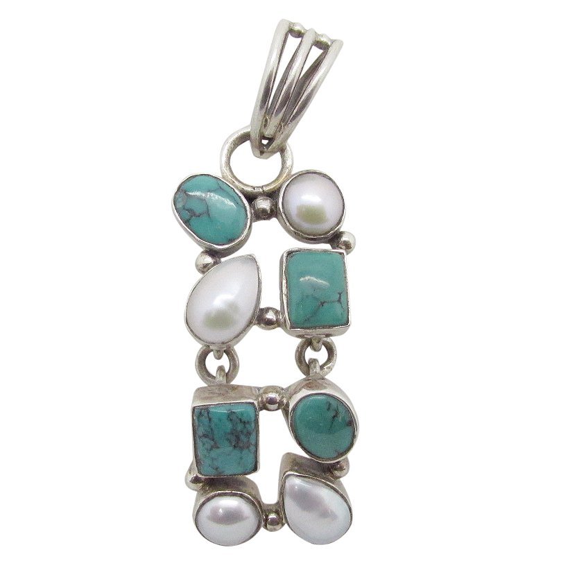 Sterling Silver Turquoise & Pearl Drop Pendant