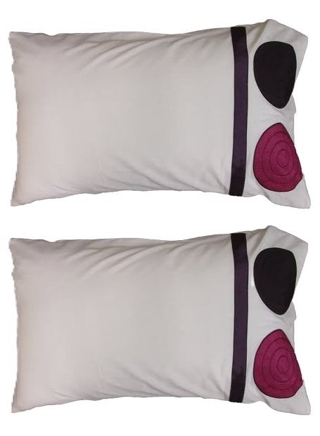 2 Ivory Pillowcases With Pink & Purple Circles