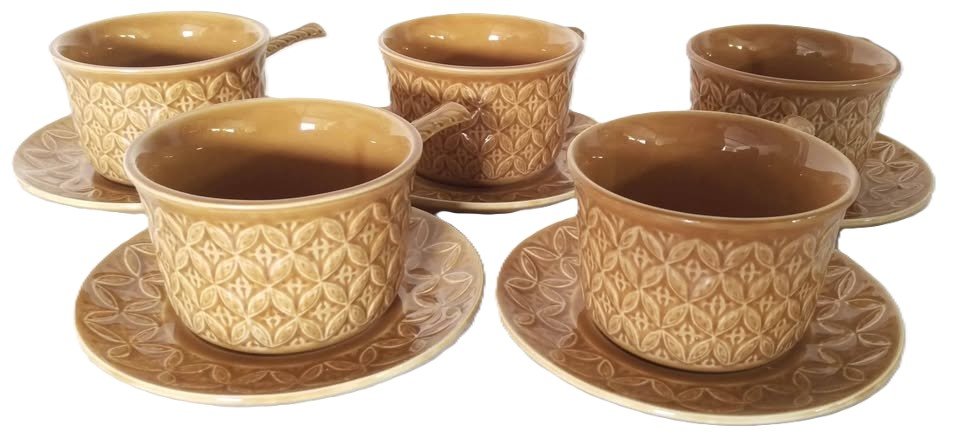 Vintage Tams England 10 Piece Ceramic Soup Bowl & Saucer Set