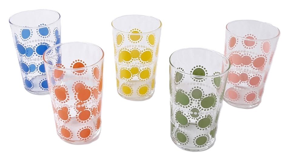 Set of 5 Vintage 1970's Multicoloured Tumbler Glasses