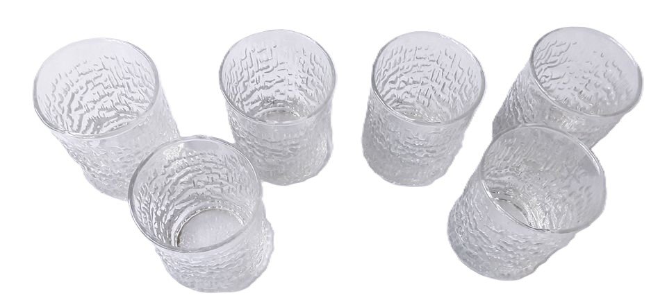 Set of 6 Vintage Ravenhead Siesta Glass Bark Effect Whiskey Tumblers