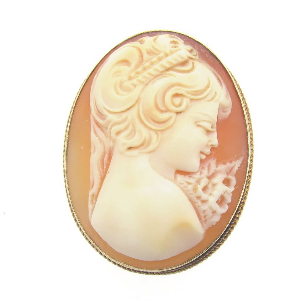 9ct Gold Large Cameo Brooch / Pendant