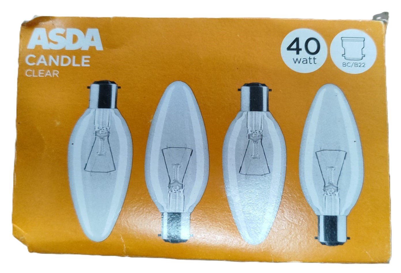 Pack of 4 ASDA 40w Clear Candle Light Bulbs