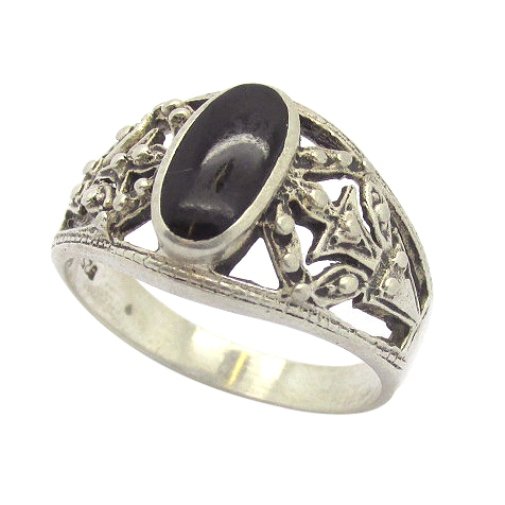 Sterling Silver Ring set with Centre Oval Black Stone