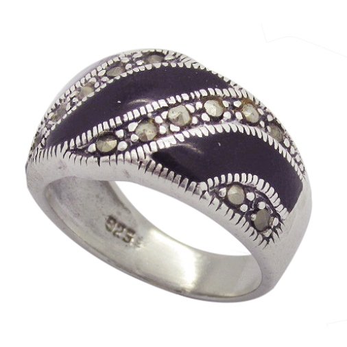 Sterling Silver Black Striped Ring