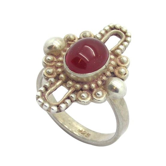 Sterling Silver Celtic Style Ring with Red Domed Centre Stone