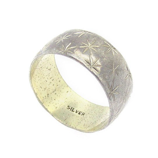 Sterling Silver Band Ring with Etched Star Design