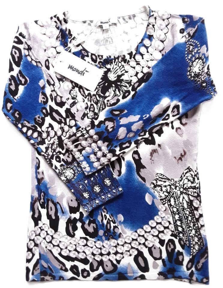 Mondi Ladies Blue Leopard Print Knit Jumper