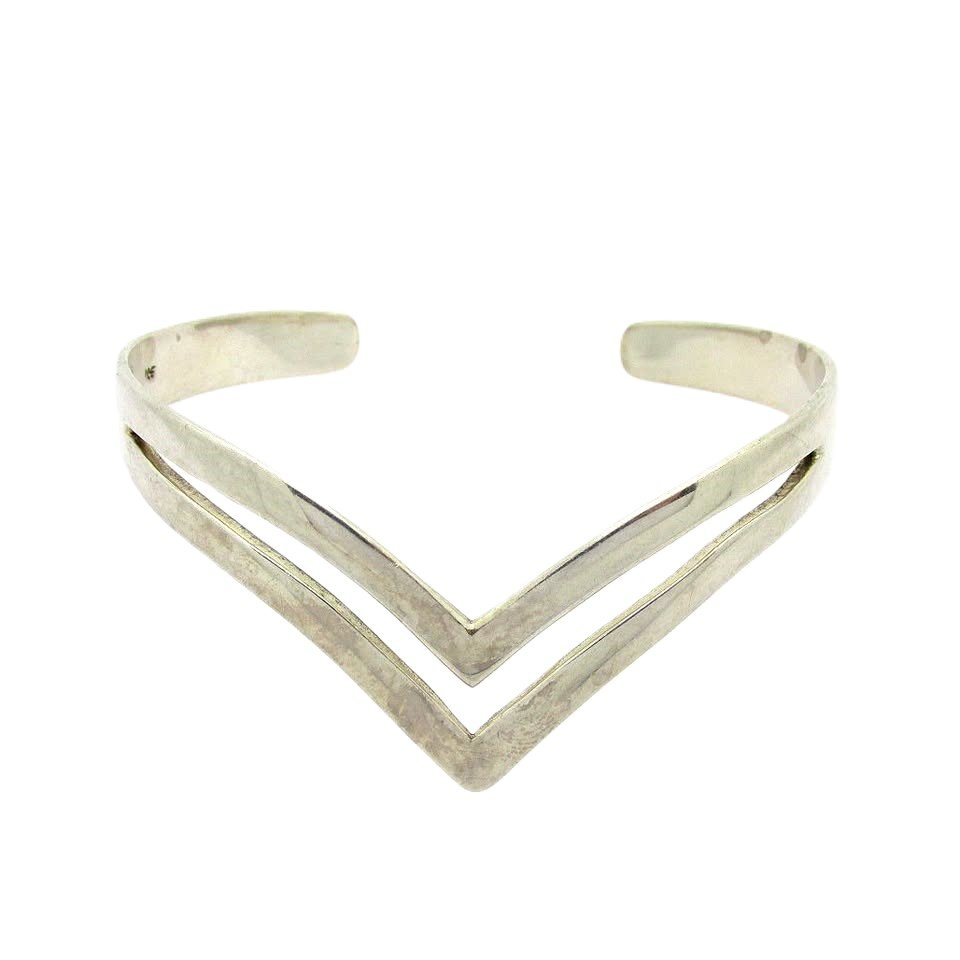 Sterling Silver Open Ended Wishbone Cuff Bangle With Cut Out Design