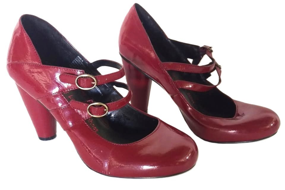 Red Patent High Heel Shoes With Double Buckle