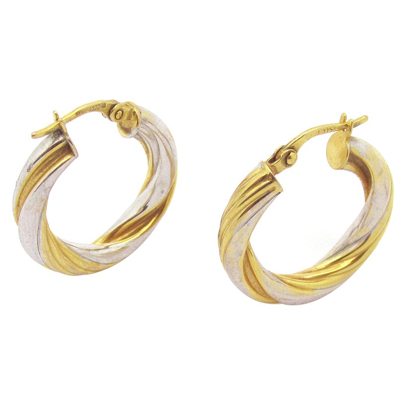 9ct Gold 2 Tone Swirl Hoop Earrings