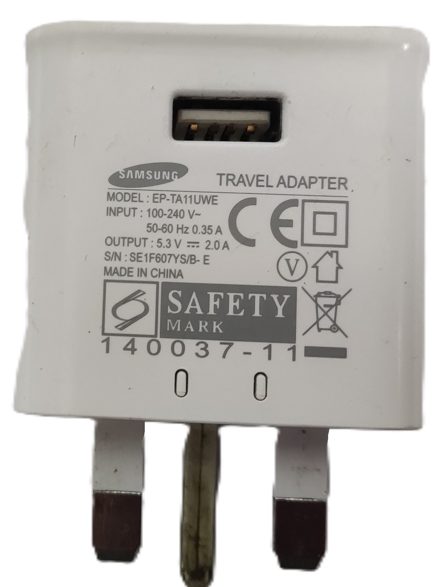 Samsung EP-TA11UWE USB Travel Adapter With UK Plug