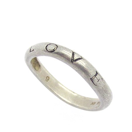 Sterling Silver Wavy Band Ring With Engraved Word 'LOVE'
