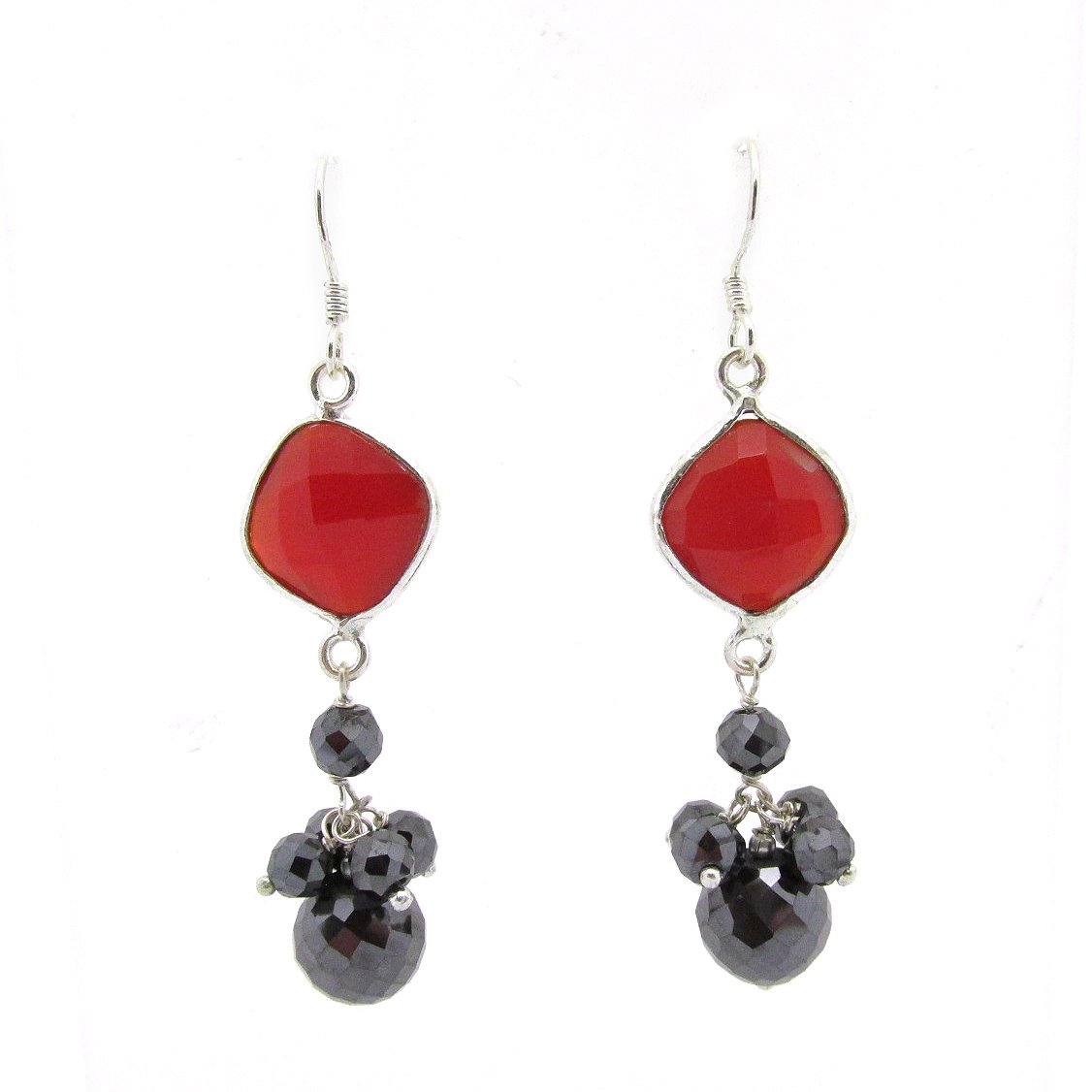 Enhanced Black Diamond And Carnelian Drop Earrings