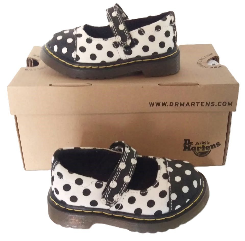 Dr Martens Air Walker Childs Bairn Black & White Polka Dot Shoes